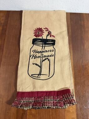 Happiness is Homemade IHF Home Decor Tea Towel Decor Accent Tan Red Plaid Folksy